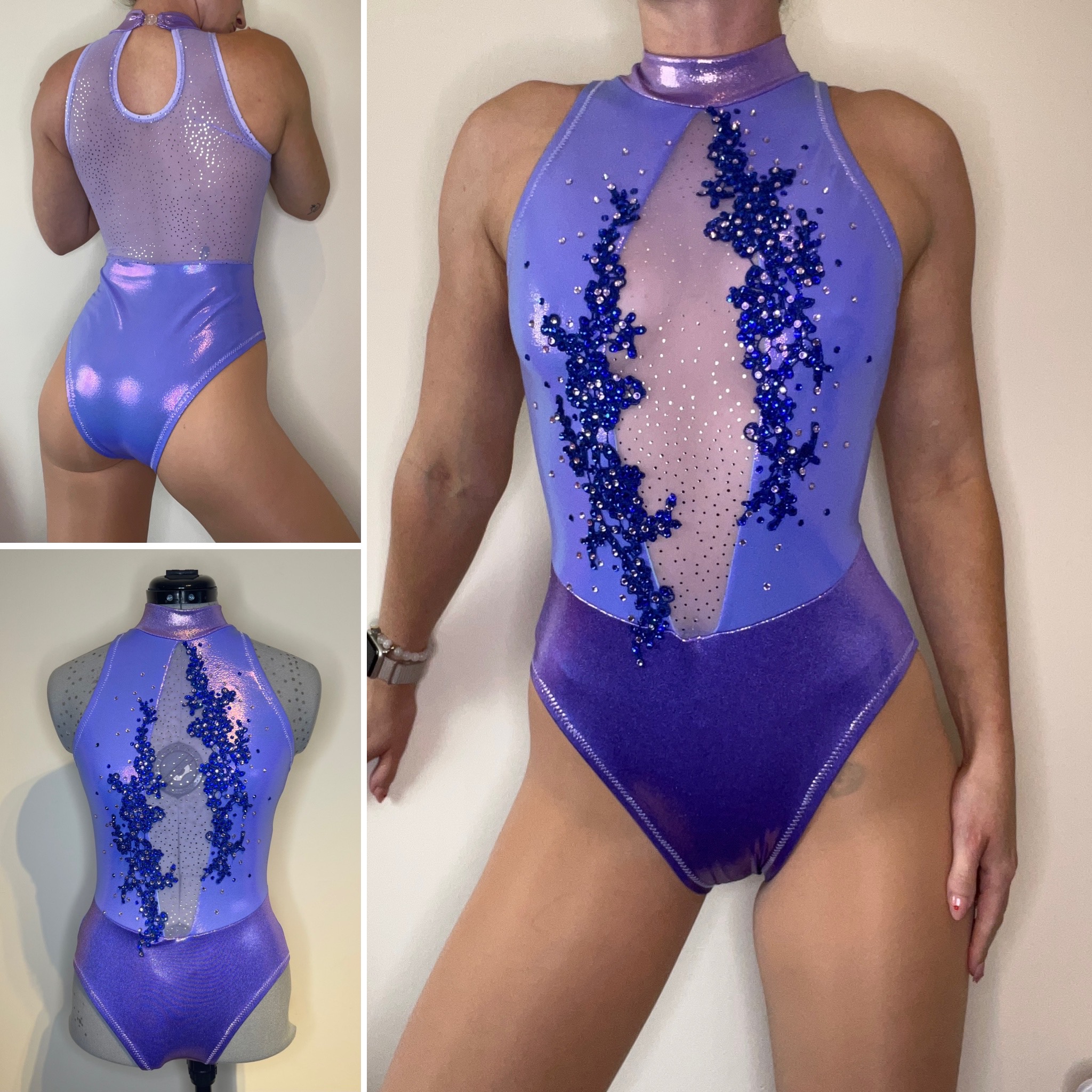 READY TO DISPATCH - Metallic Lilac Mesh Window Leotard - Size Small