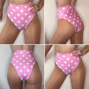 READY TO DISPATCH - Pink Polka High Waisted Cheeky Pants - Size Small