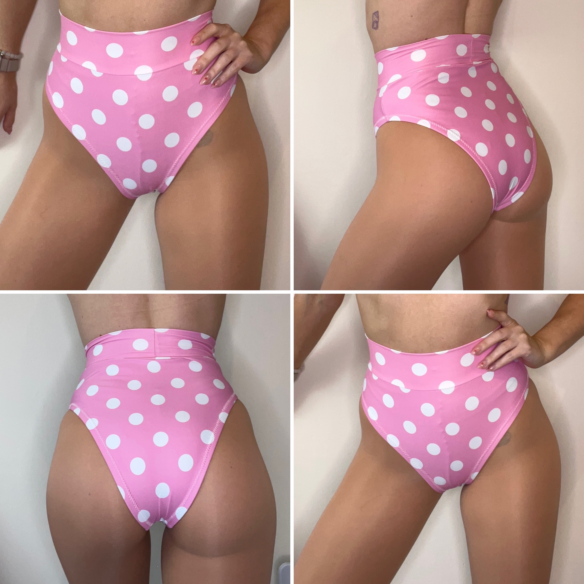 READY TO DISPATCH - Pink Polka High Waisted Cheeky Pants - Size Small