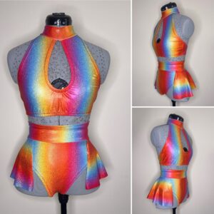 READY TO DISPATCH - Holographic Rainbow Keyhole Style Two Piece - Size Small