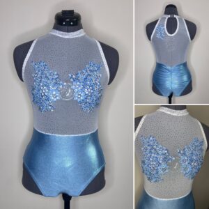 READY TO DISPATCH - Baby Blue Custom Mesh Illusion Sleeveless Leotard - Size Small