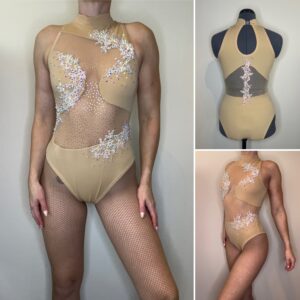 READY TO DISPATCH - Nude Sparkle Asymmetric Swirl Leotard - Size Small